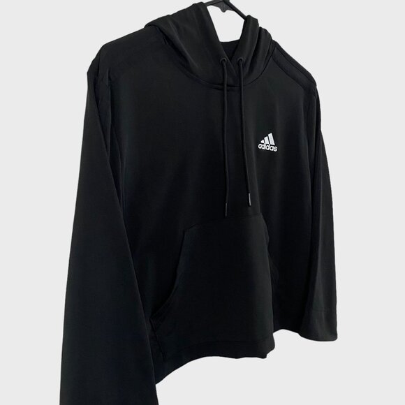 Adidas Adicolor Essential Crop Hoodie Sweatshirt Womens Medium Black Long-Sleeve - Picture 2 of 13